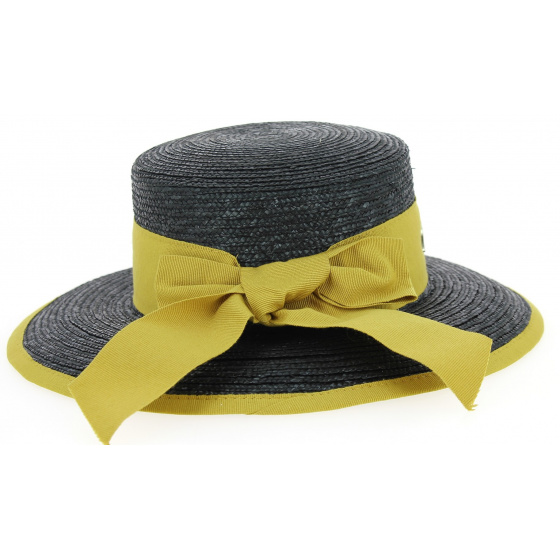 Chapeau Capeline Belleville Paille Noire/Jaune Moutarde- Fléchet Chapeau Capeline Belleville Paille Noire/Jaune Moutarde- Fléchet