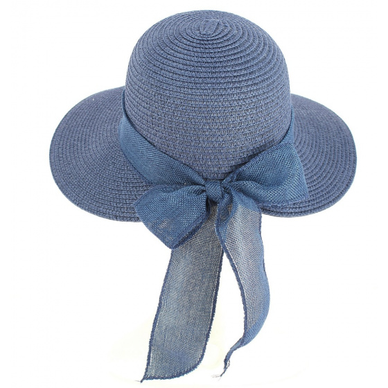 Clara Navy Paper Straw Sun Cap - Traclet