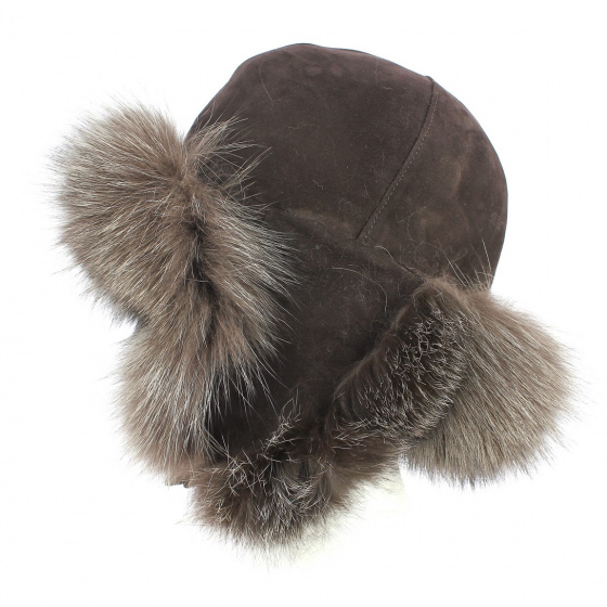 Brown Bluefrost Fox Fur Beanie - Traclet