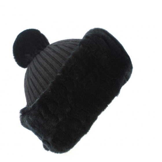 Rex Cashmere & Fur Pom-Pom Beanie Black - Traclet Rex Cashmere & Fur Pom-Pom Beanie Black - Traclet