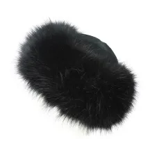 Toque Nastasia Cuir & Fausse Fourrure Vison Noire- Traclet Reference : 9564 | Chapellerie Traclet