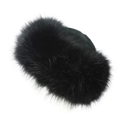 Toque Nastasia Cuir & Fausse Fourrure Vison Noire- Traclet Reference : 9564 | Chapellerie Traclet