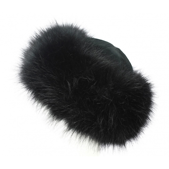 Nastasia Leather & Faux Mink Fur Black Toque - Traclet