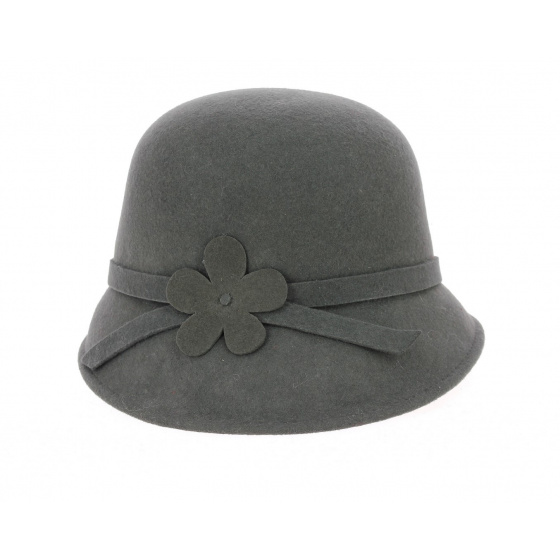 Angelina Gray Wool Felt Cloche Hat - Traclet