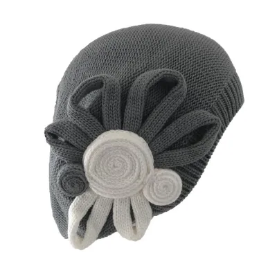 Béret Leïla Coton Fleur Gris & Blanc- BeBeret Reference : 9655 | Chapellerie Traclet