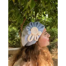 Béret Leïla Coton Fleur Bleu & Rose- BeBeret Reference : 9654 | Chapellerie Traclet