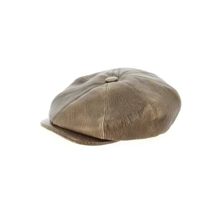 8-Panel Buffalo Cap in Aged Brown Leather - Traclet Reference: 9674 | Traclet Hatmakers