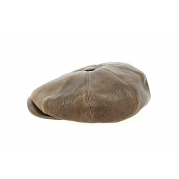 8-Panel Buffalo Cap in Aged Brown Leather - Traclet