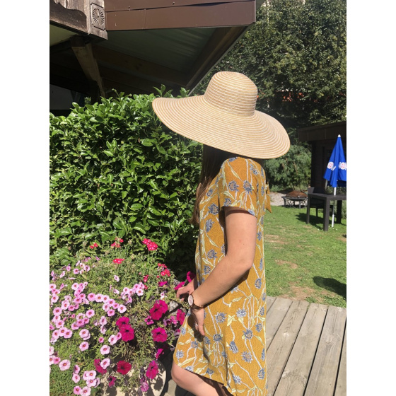 Natural Fine Braid Amber Wide Brim Hat - Traclet