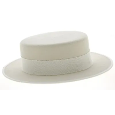 White Wool Felt Boater - Traclet