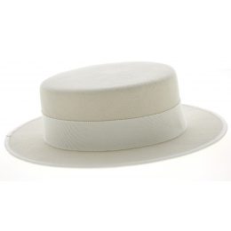 White Wool Felt Boater - Traclet
