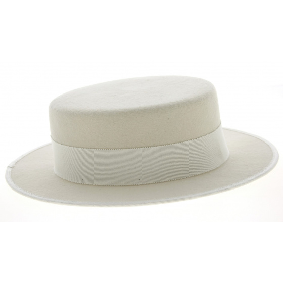 White Wool Felt Boater - Traclet