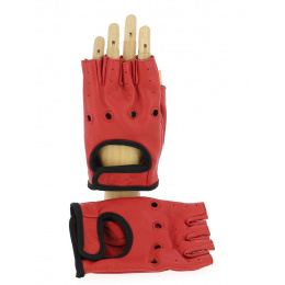 Red & Black Leather Driving Fingerless Gloves - Aussie Apparel