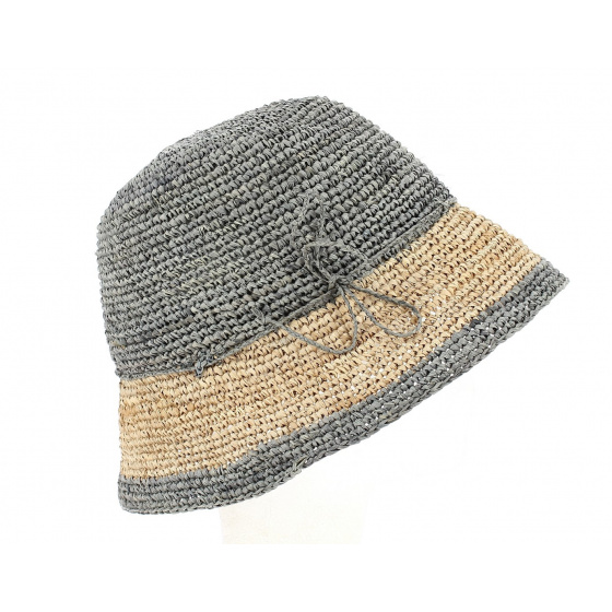 Sambava Beige & Gray Raffia Cloche Hat - Traclet