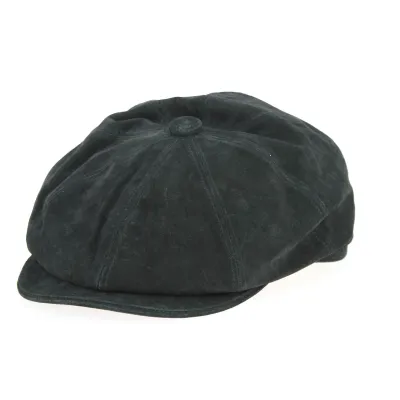 Black Leather Hatteras Newsboy Cap - Aussie Apparel Reference: 8560 | Traclet Hat Shop