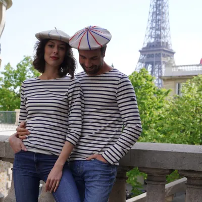 La Marinière Beret Blue/Ecru/Red - the French beret Reference: 9063 | Chapellerie Traclet