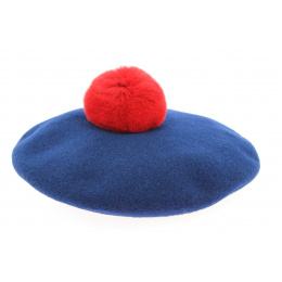 Béret à Pompon Enfant Laine Mérinos Bleu- Héritage par Laulhère