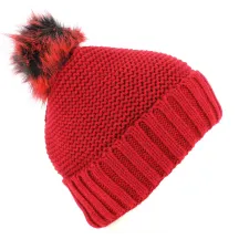 Red Danica Pom Pom Beanie - Traclet Reference: 4241 | Traclet Hat Shop