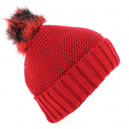 Red Danica Pom Pom Beanie - Traclet