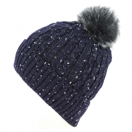 Navy Blue Cazine Pom-pom Beanie