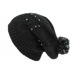 Long Pompom Beanie Birama Black - Traclet