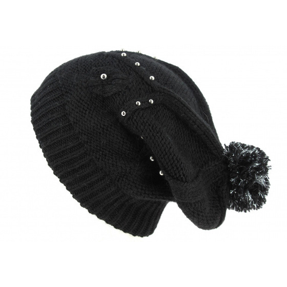Long Pompom Beanie Birama Black - Traclet