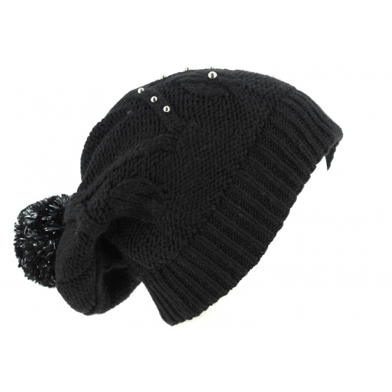Long Pompom Beanie Birama Black - Traclet Long Pompom Beanie Birama Black - Traclet