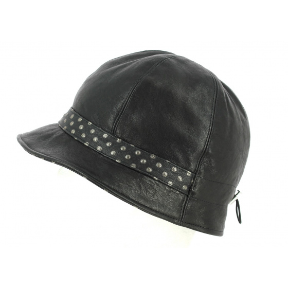 Black Leather Inforchia Cloche Hat - Traclet