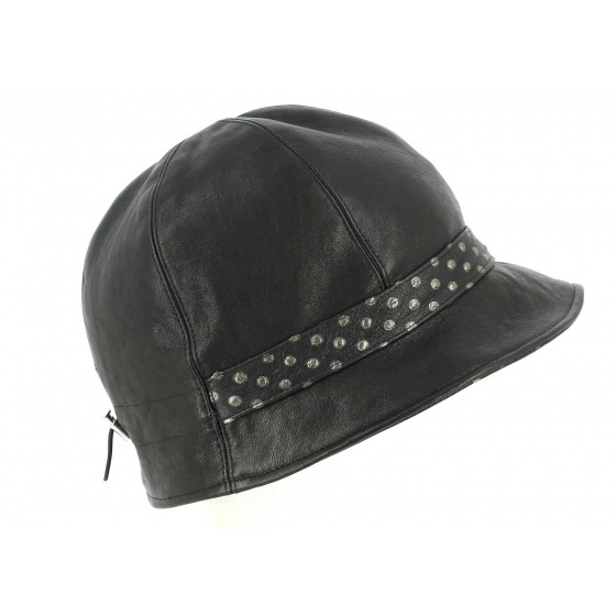 Black Leather Inforchia Cloche Hat - Traclet