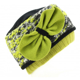 Women's Beanie with Green & Black Bow - Traclet