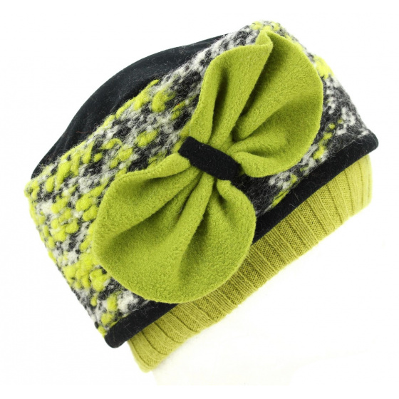 Women's Beanie with Green & Black Bow - Traclet
