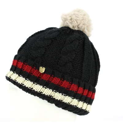 Absie Tricolor Black Pom-Pom Beanie - Traclet Reference: 4039 | Traclet Hat Shop