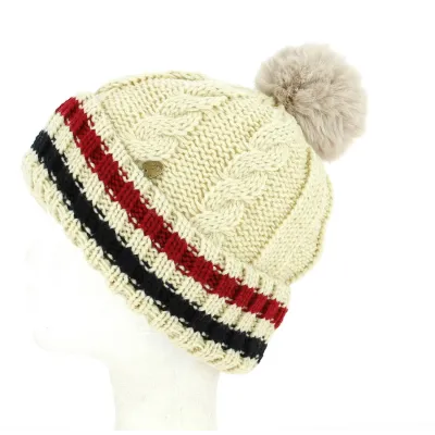 Bonnet à Pompon Absie Tricolore Beige- Traclet  Reference : 4023 | Chapellerie Traclet