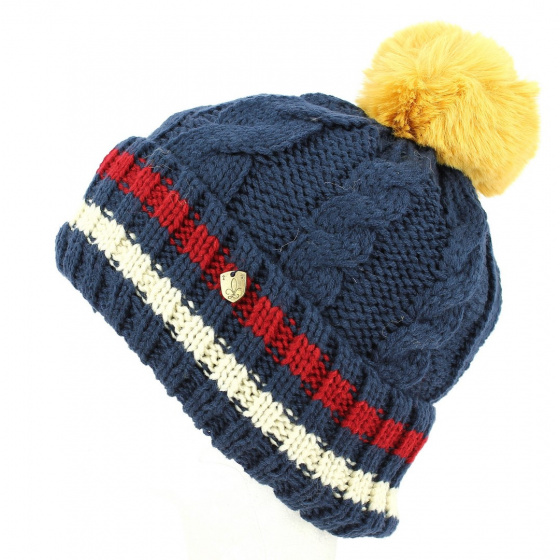 Tricolor Ocean Absie Pom-Pom Beanie - Traclet