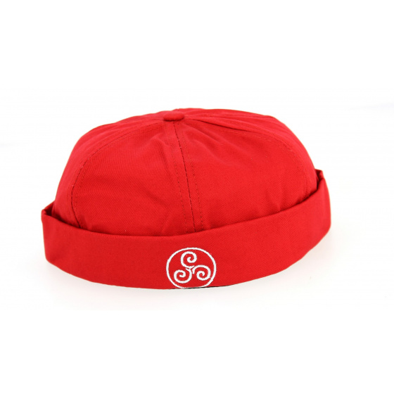 Red Cotton Docker Beanie with Triskel - Traclet