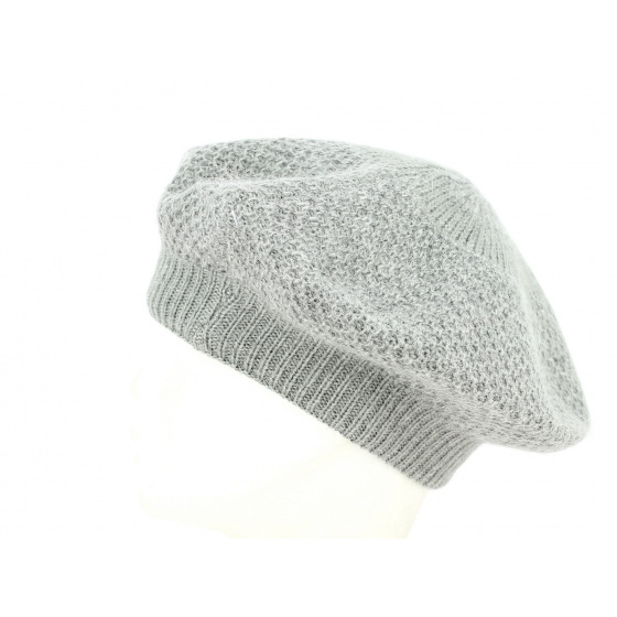 Gray Angora Honeycomb Beret - Traclet Gray Angora Honeycomb Beret - Traclet