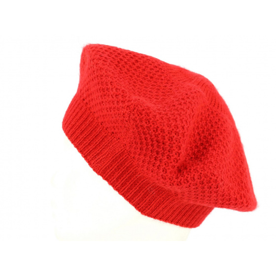 Red Angora Honeycomb Beret - Traclet