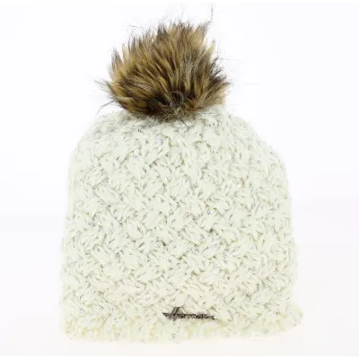 Bonnet Pompon Maggy Fausse Fourrure Laine Crème- Herman Reference : 6260 | Chapellerie Traclet