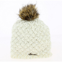 Maggy Faux Fur Wool Pom-Pom Beanie Cream - Herman