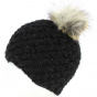 Maggy Faux Fur Wool Pom-Pom Beanie Black - Herman