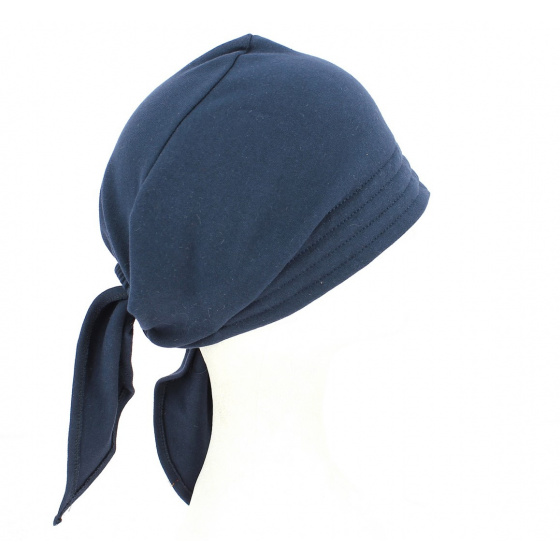 Turban Foulard Chimiothérapie Coton Marine - Traclet Turban Foulard Chimiothérapie Coton Marine - Traclet