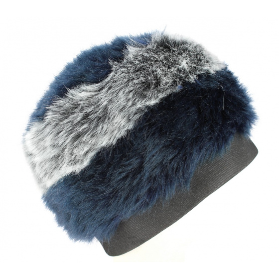 Navy Blue Faux Fur Reggio Beanie - Traclet