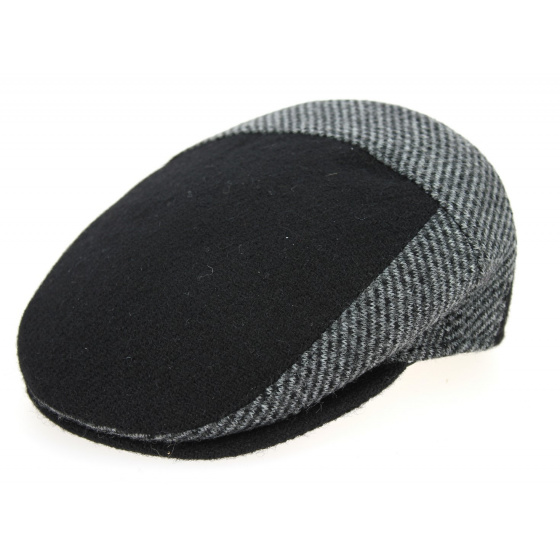 Black & Gray Wool Ferrara Flat Cap - Traclet