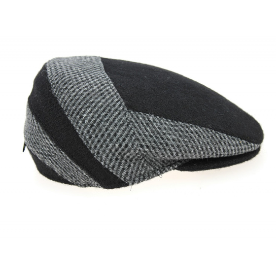 Black & Gray Wool Ferrara Flat Cap - Traclet Black & Gray Wool Ferrara Flat Cap - Traclet