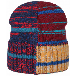 Burgundy & Navy Patchwork Wool Beanie - Stetson