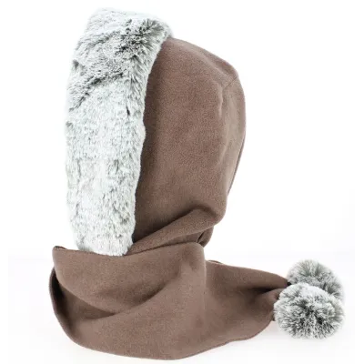 Norell Fleece Hood with Hazelnut Faux Fur - Traclet Reference: 7345 | Traclet Hat Shop