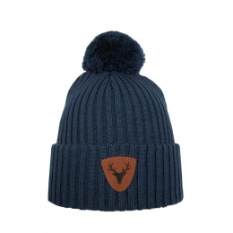 Caribou Pompom Beanie Merino Wool Blue- Super Yellow