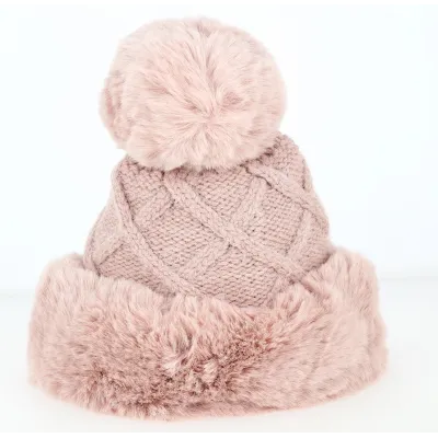 Pink Faux Fur Allos Pom-pom Beanie - Traclet Reference: 4036 | Traclet Hat Shop