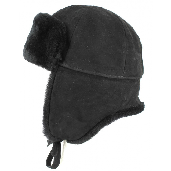 Black Sheepskin Real Fur Ushanka/Hat - Traclet Black Sheepskin Real Fur Ushanka/Hat - Traclet