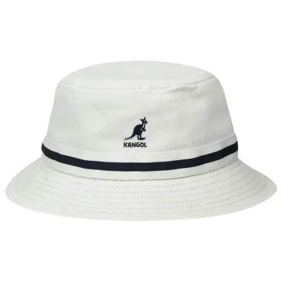 White Cotton Stripe Lahinch Bucket Hat - Kangol Reference: 6629 | Traclet Hat Shop
